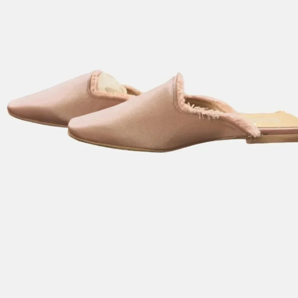 Shellys London "Kat" light pink fringed loafer mule Size 6.5 NWT IN BOX